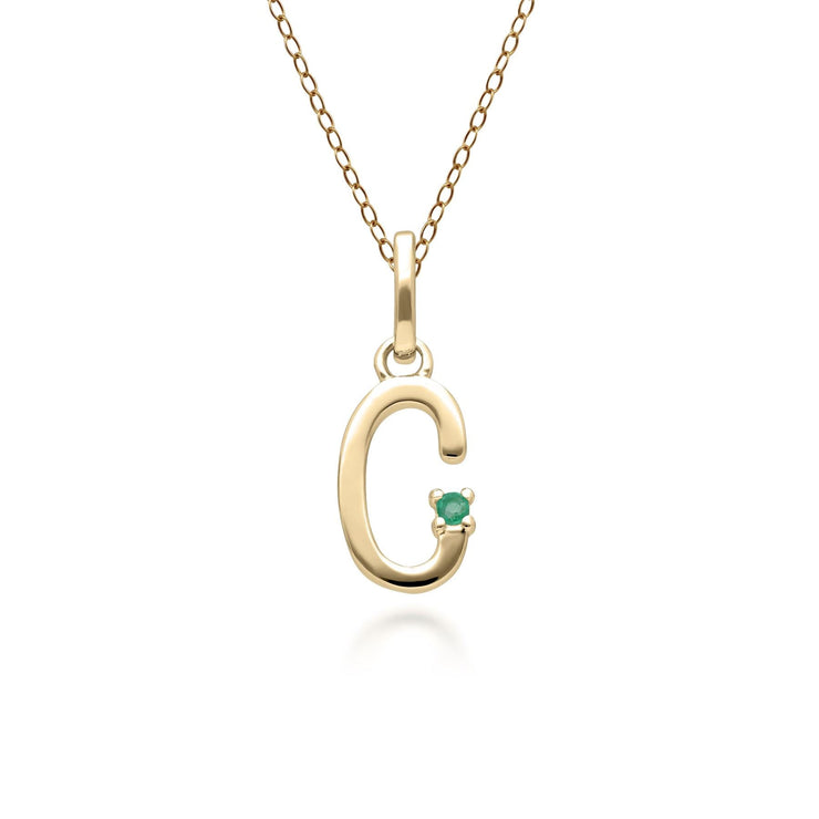 Initial Emerald Letter Necklace In 9ct Yellow Gold