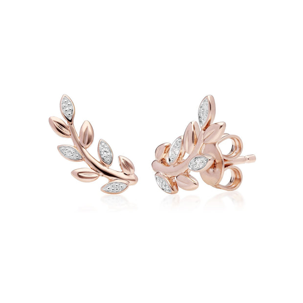 O Leaf Diamond Stud Earring & Ring Set in 9ct Rose Gold
