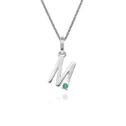 Initial Emerald Letter Charm Necklace in 9ct White Gold