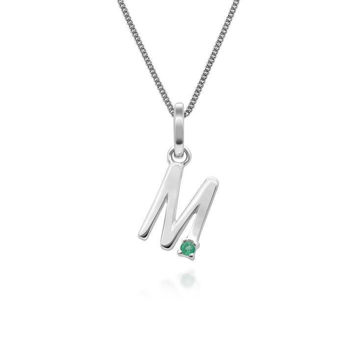 Initial Emerald Letter Charm Necklace in 9ct White Gold