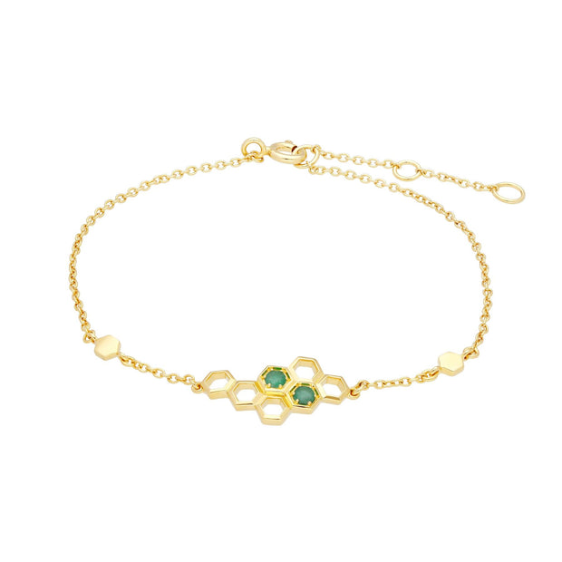Honeycomb Inspired Emerald Link Bracelet in 9ct Yellow Gold