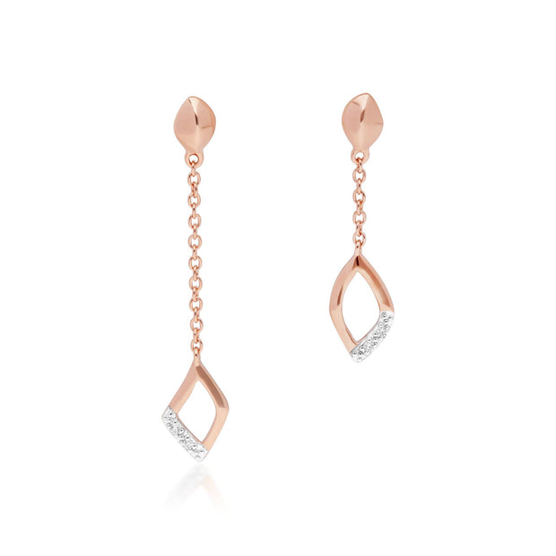 Diamond Pave Mismatched Dangle Drop Earrings in 9ct Rose Gold