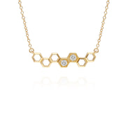 Honeycomb Inspired White Topaz Link Necklace in 9ct Yellow Gold