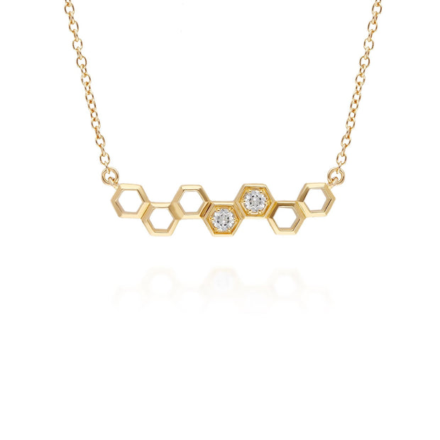 Honeycomb Inspired White Topaz Link Necklace in 9ct Yellow Gold