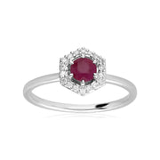 9ct White Gold 0.92ct Ruby & Diamond Halo Engagement Ring