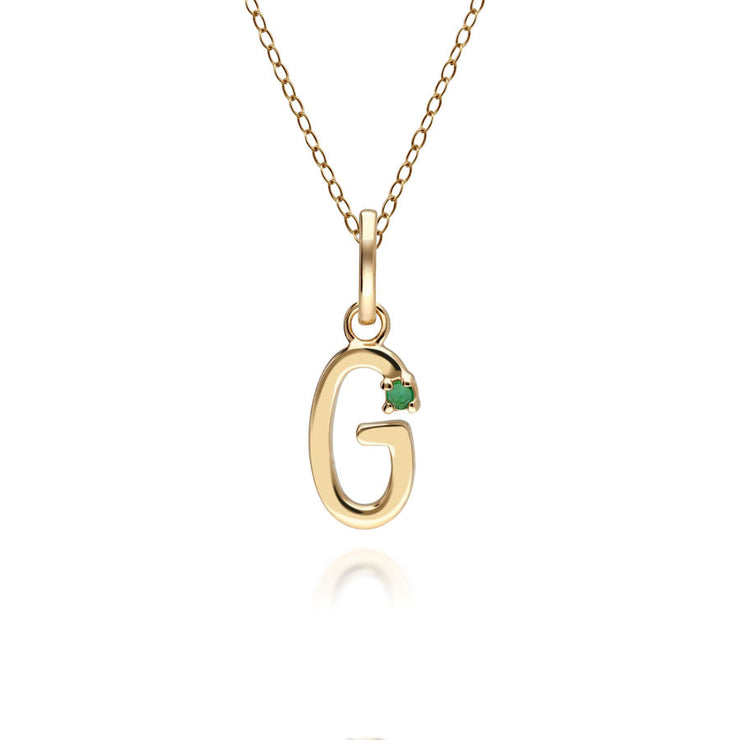 Initial Emerald Letter Necklace In 9ct Yellow Gold