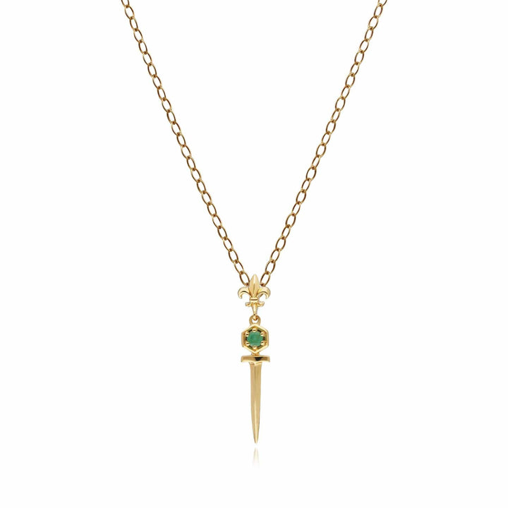 132P1767019 ECFEW™ Emerald Sword Pendant Necklace In 9ct Yellow Gold 1