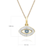 ECFEW™ Dainty Evil Eye Blue Topaz & Diamond Pendant in 9ct Yellow Gold