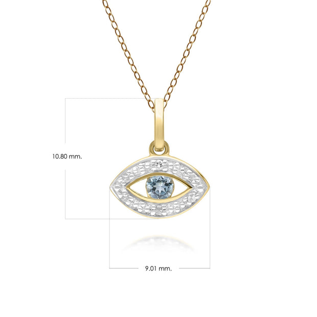 ECFEW™ Dainty Evil Eye Blue Topaz & Diamond Pendant in 9ct Yellow Gold