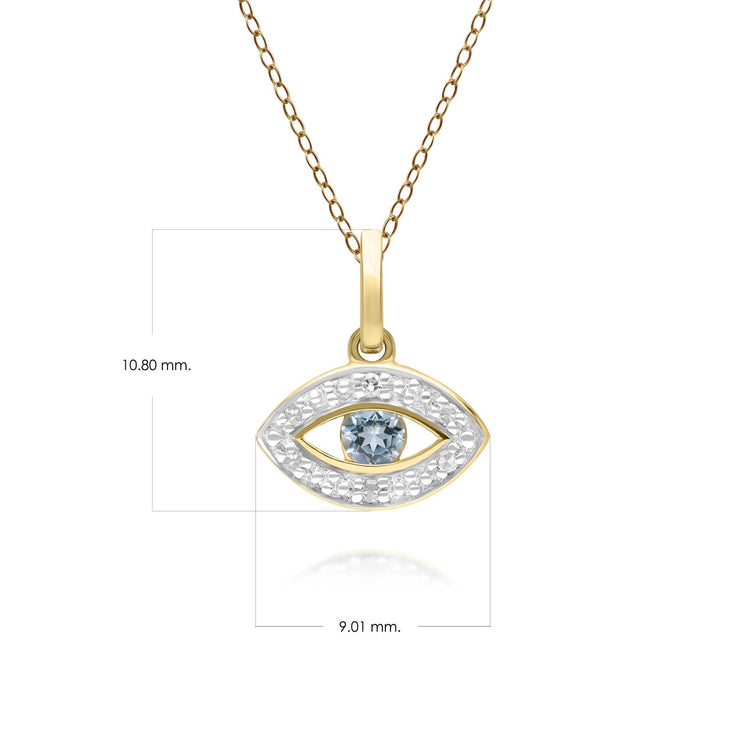 ECFEW™ Dainty Evil Eye Blue Topaz & Diamond Pendant in 9ct Yellow Gold