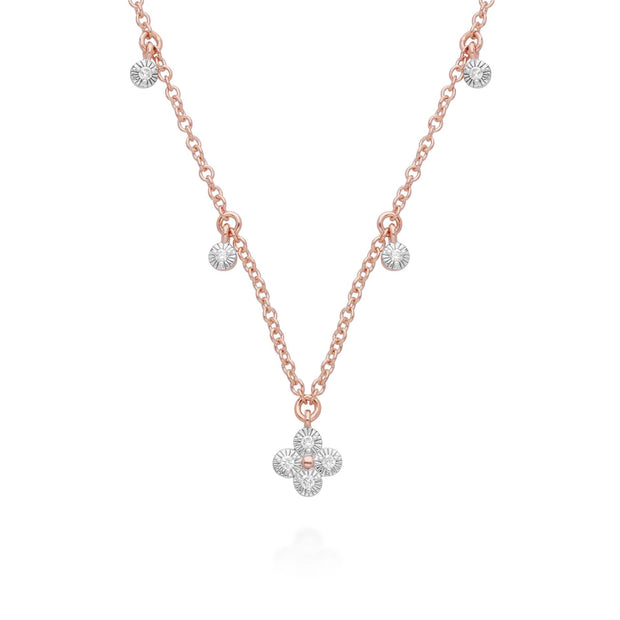 Diamond Flowers Choker Charm Necklace in 9ct Rose Gold