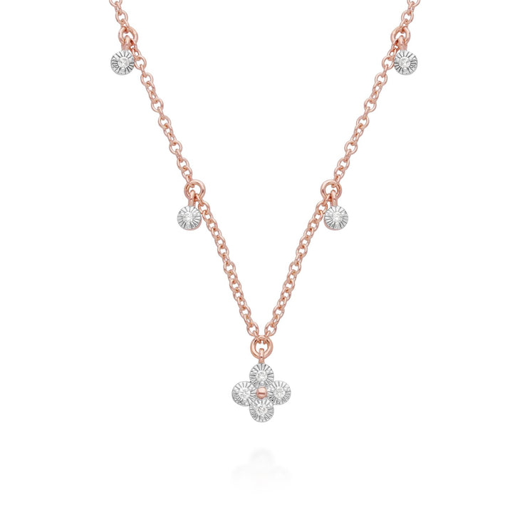 Diamond Flowers Choker Charm Necklace in 9ct Rose Gold