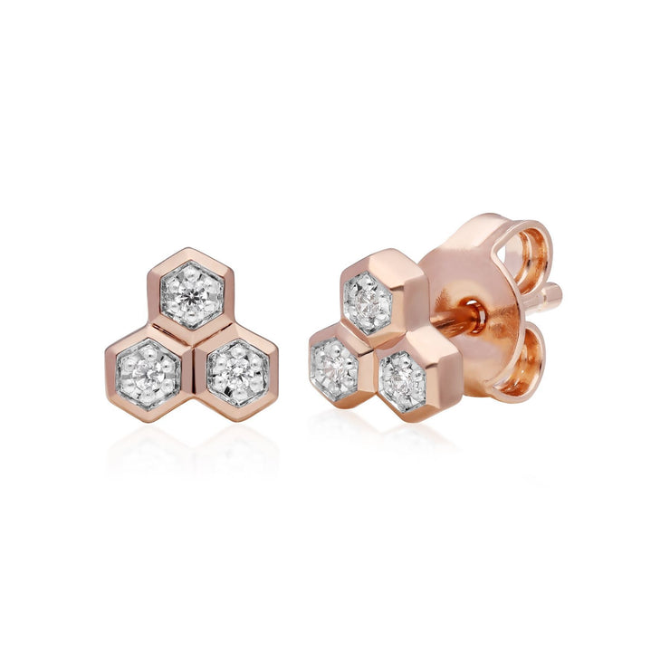 Diamond Trilogy Necklace & Stud Earring Set in 9ct Rose Gold