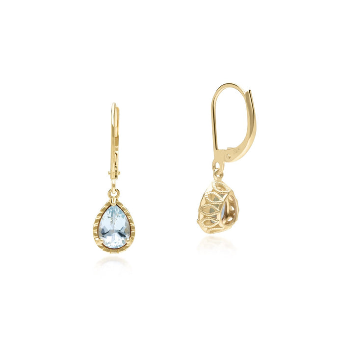 Classic Pear Aquamarine Dangle Earrings in 9ct Yellow Gold