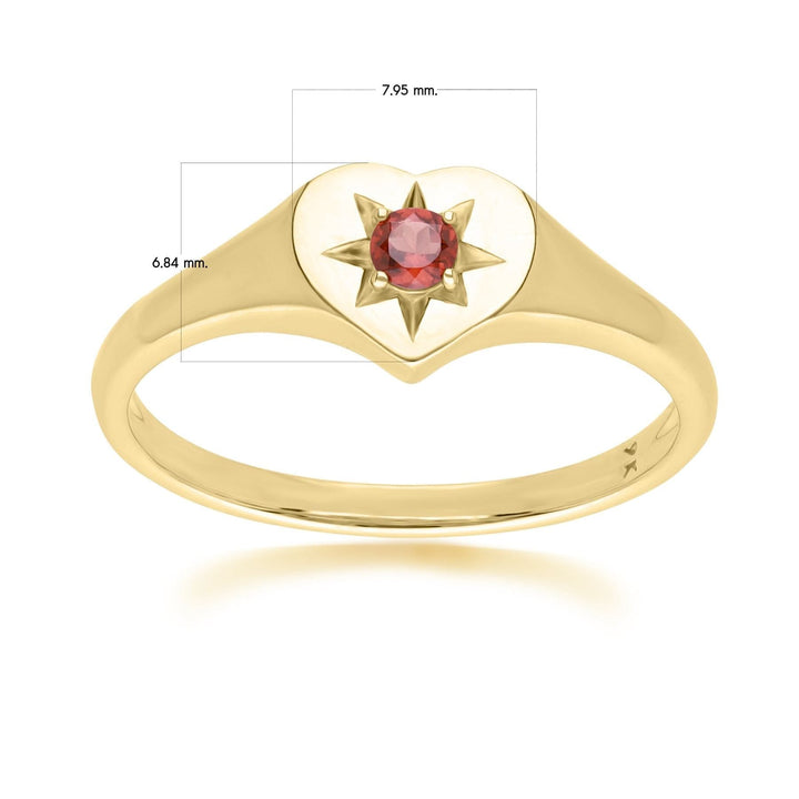 135R2055059_ ECFEW™ 'The Liberator' Garnet Heart Ring in 9ct Yellow Gold Dimensions