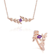 O Leaf Amethyst Necklace & Ring Set in 9ct Rose Gold