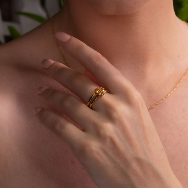 Honeycomb Inspired Citrine Stack Ring in 9ct Yellow Gold