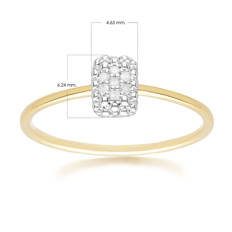 Diamond Pave Rectangle Ring 9ct Yellow Gold