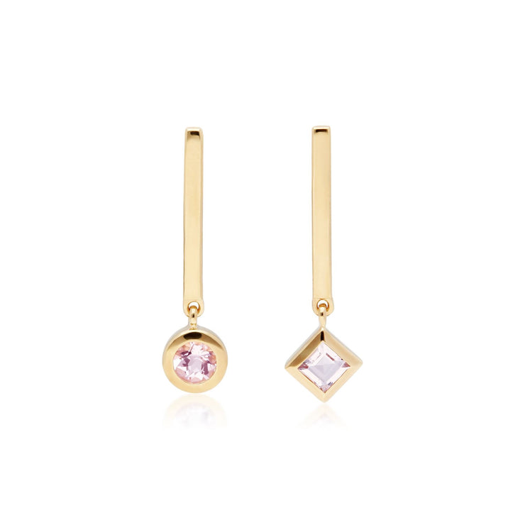 Micro Statement Mismatched Morganite Drop Earrings in 9ct Yellow Gold