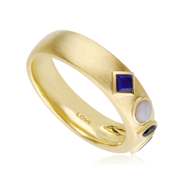 Coded Whispers Brushed Gold 'Love' Acrostic Gemstone Ring