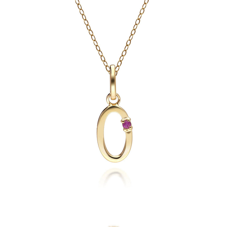 Initial Ruby Letter Necklace In 9ct Yellow Gold