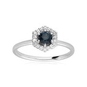 9ct White Gold 0.448ct Sapphire & Diamond Halo Engagement Ring