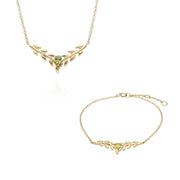 O Leaf Peridot Necklace & Bracelet Set in 9ct Yellow Gold