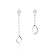 Diamond Pave Mismatched Dangle Drop Earrings in 9ct White Gold