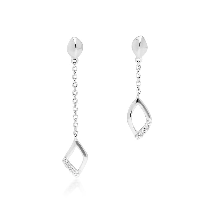 Diamond Pave Mismatched Dangle Drop Earrings in 9ct White Gold