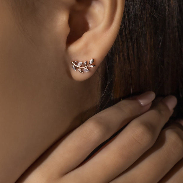 O Leaf Diamond Stud Earrings in 9ct Rose Gold