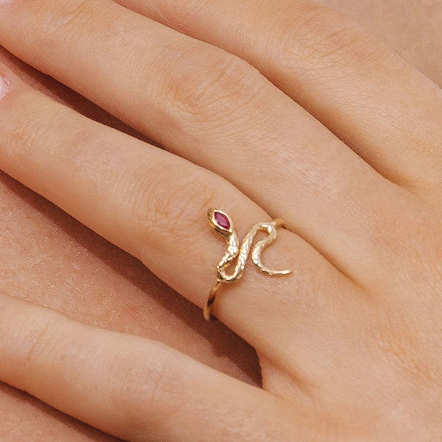 ECFEW™ Ruby Winding Snake Ring in 9ct Yellow Gold