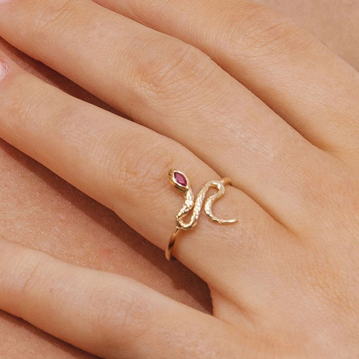 ECFEW™ Ruby Winding Snake Ring in 9ct Yellow Gold