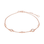Honeycomb Inspired Clear Sapphire Link Bracelet in 9ct Rose Gold