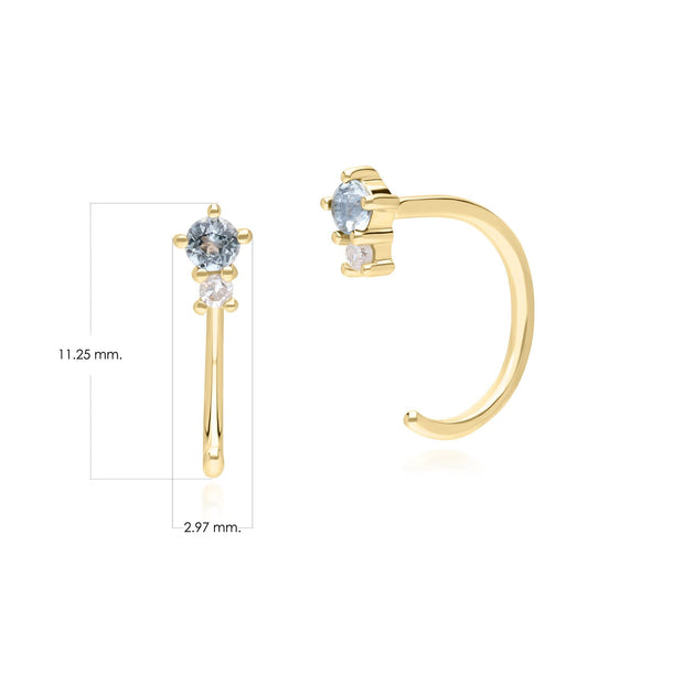 Modern Classic Sky Blue Topaz & Diamond Pull Through Hoop Earrings in 9ct Yellow Gold