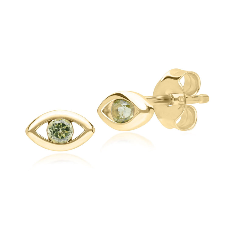 ECFEW™ Dainty Evil Eye Peridot Stud Earrings in 9ct Yellow Gold