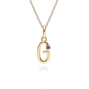 Initial Ruby Letter Necklace In 9ct Yellow Gold