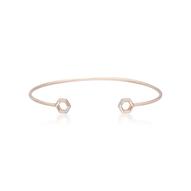 Diamond Pavé Hexagon Open Bangle in 9ct Rose Gold