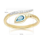 ECFEW™ London Blue Topaz & Diamond Snake Ring in 9ct Yellow Gold