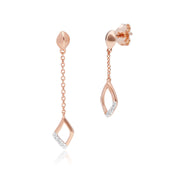 Diamond Pave Mismatched Dangle Drop Earrings in 9ct Rose Gold