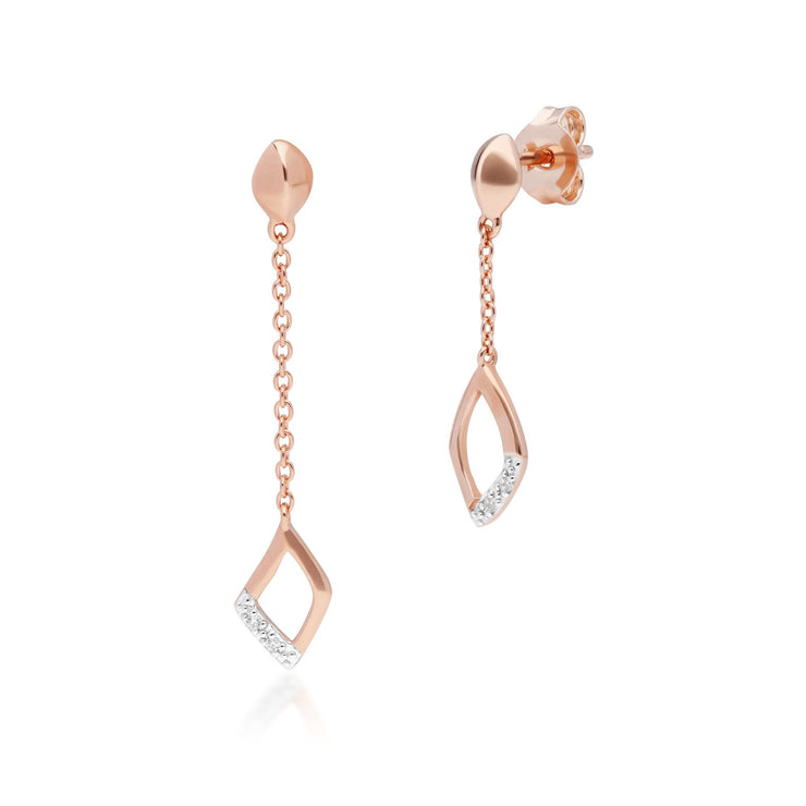Diamond Pave Mismatched Dangle Drop Earrings in 9ct Rose Gold