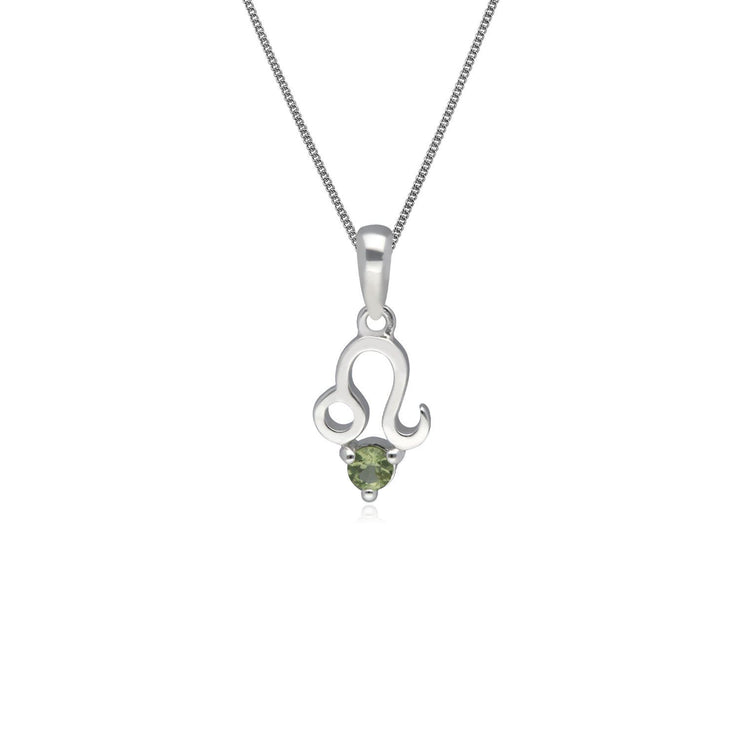 Peridot Leo Zodiac Charm Necklace in 9ct White Gold