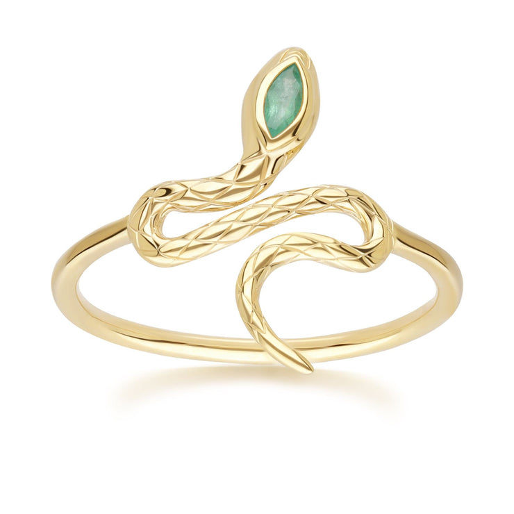 ECFEW™ Emerald Winding Snake Ring in 9ct Yellow Gold