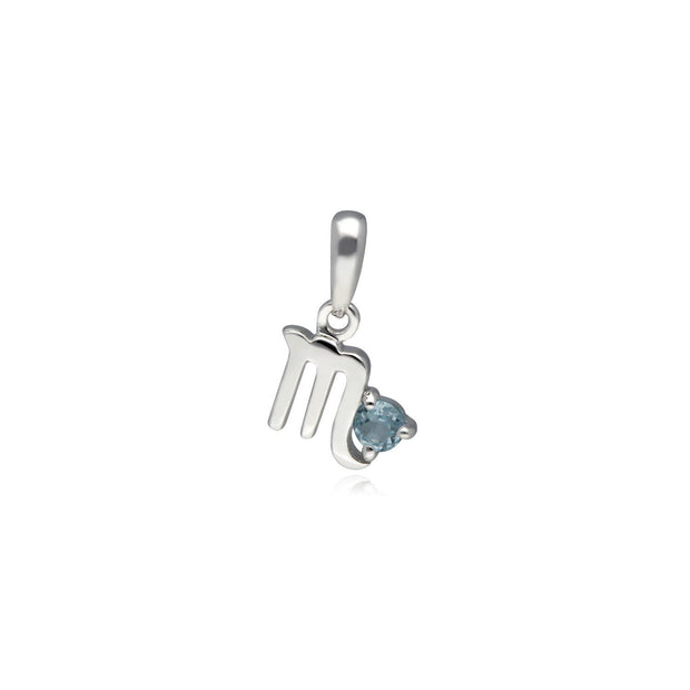 Blue Topaz Scorpio Zodiac Charm Necklace in 9ct White Gold