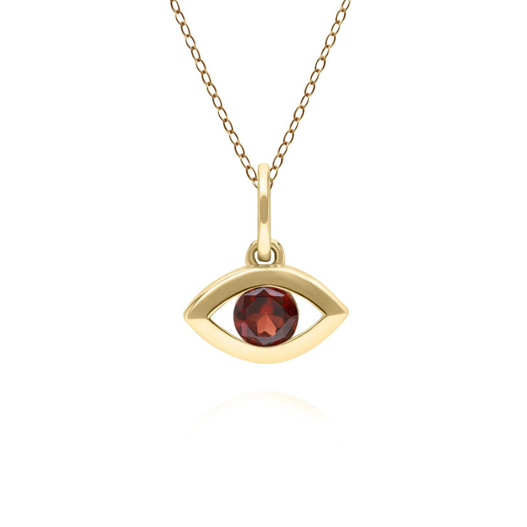 ECFEW™ Dainty Evil Eye Garnet Pendant in 9ct Yellow Gold