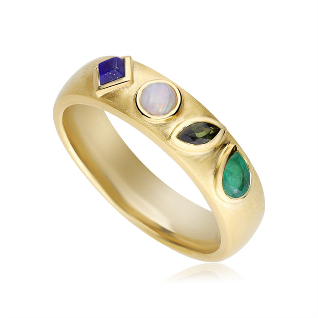 Coded Whispers Brushed Gold 'Love' Acrostic Gemstone Ring