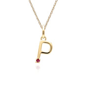 Initial Ruby Letter Necklace In 9ct Yellow Gold