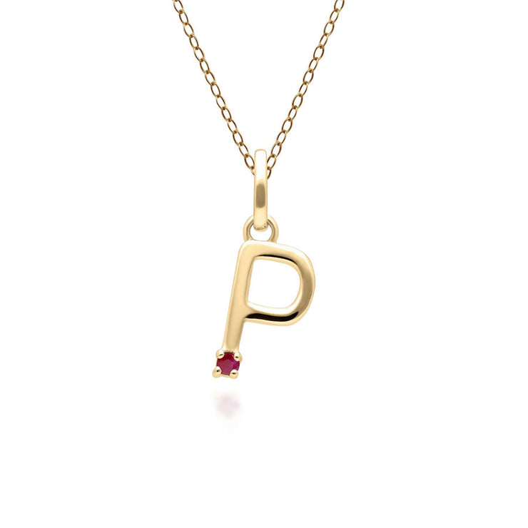 Initial Ruby Letter Necklace In 9ct Yellow Gold