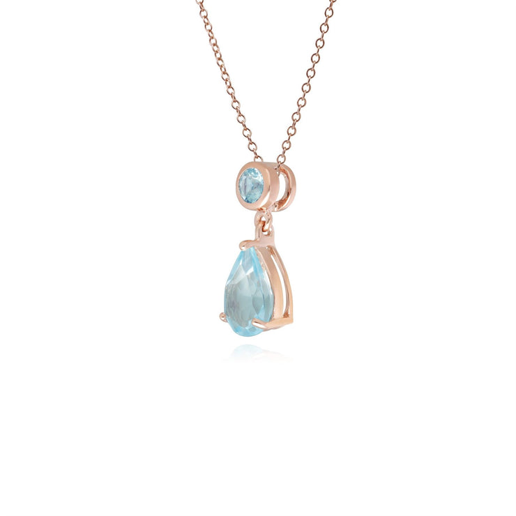 Classic Pear Blue Topaz Drop Pendant in 9ct Rose Gold