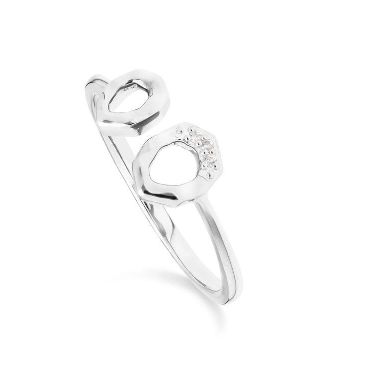 Diamond Pave Asymmetrical Stud Earring & Ring Set in 9ct White Gold