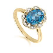 Classic London Blue Topaz & Diamond Lux Ring in 9ct Yellow Gold